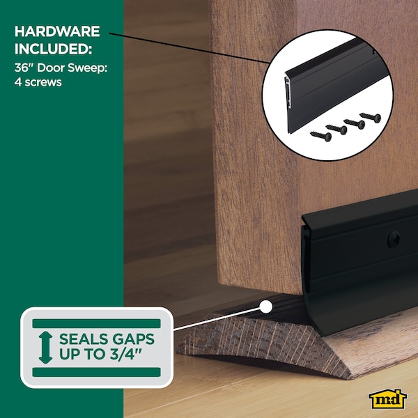 M-D Building Products 36 in. Black Aluminum and Vinyl Heavy-duty Screw-on Door Sweep - 11820