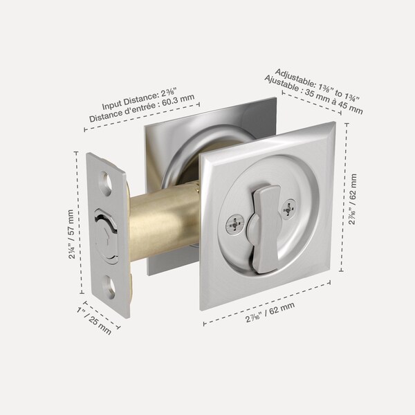 Richelieu 2 716inch 62 mm Square Pocket Door Privacy Pull, Brushed Nickel - 17SNB42