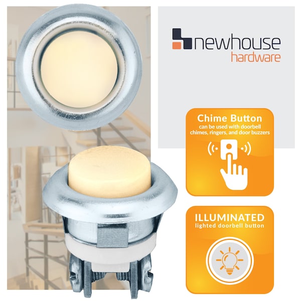 Newhouse Hardware Round Lighted Wired Replacement Door Chime Push Button, Silver Rim with White Center - FMBSL