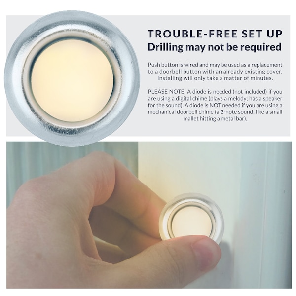 Newhouse Hardware Round Lighted Wired Replacement Door Chime Push Button, Silver Rim with White Center - FMBSL
