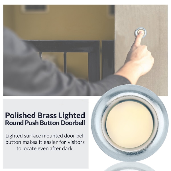 Newhouse Hardware Round Lighted Wired Replacement Door Chime Push Button, Silver Rim with White Center - FMBSL