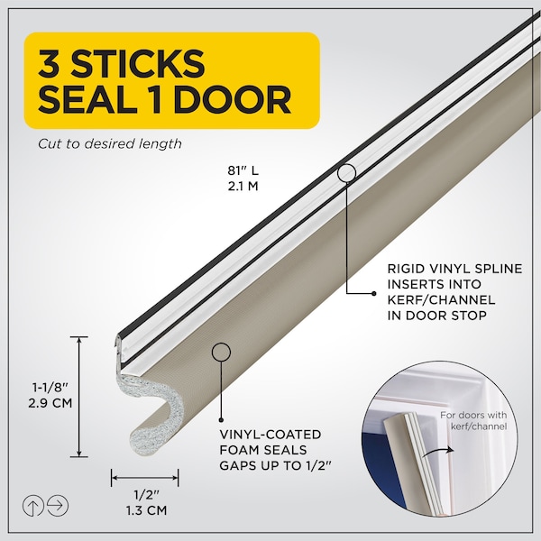 M-D Building Products 81 in. Beige Vinyl-coated Foam Top and Sides Door Seal for Doors with Kerf/Channel - 91800