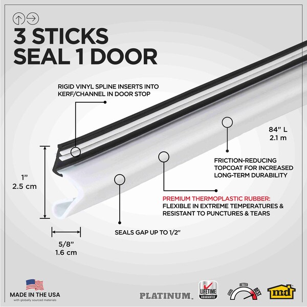 M-D Building Products 84 in. White Premium Rubber PLATINUM Top and Sides Door Seal for Doors with Kerf/Channel - 91890