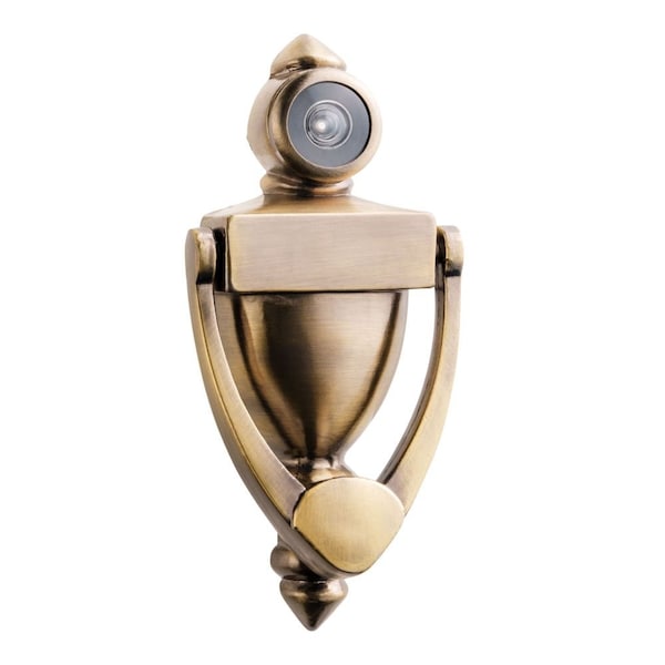 Pamex 5-1/2in High Door Knocker with 180 Degree Viewer Antique Brass Finish - DD01K180AB