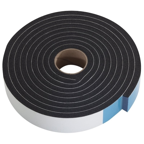 M-D Building Products Weatherstrip Tape, 1 in W, 14 in Thick, 10 ft L, Sponge Rubber, Black - 43155