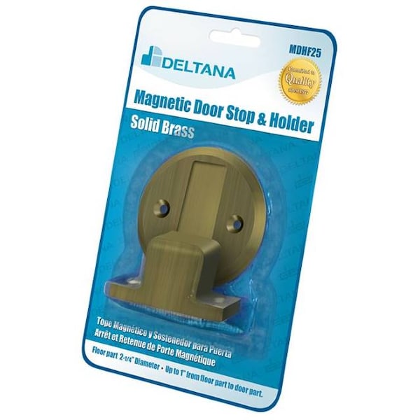 Deltana Magnetic Door Holder Flush 2-1/2" Diameter Blister Pack Antique Brass - MDHF25BP5