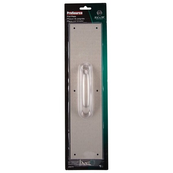 Prosource Door Pull Plate, 3-1/2 in W, 15 in D, 1-5/8 in H, Aluminum, Satin Nickel - 32239TNB-PS
