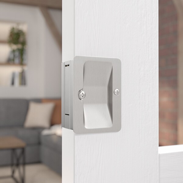 Richelieu 3 14inch 82 mm x 2 14inch 58 mm Rectangular Pocket Door Passage Pull, Brushed Nickel - 1700NBPSBC