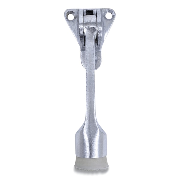 Tell Hinged Kick-Down Door Stop w/ Mounting Plate, 1" Wide Door Mount, 4.18 Long Stopper, Satin Chrome - DT100008