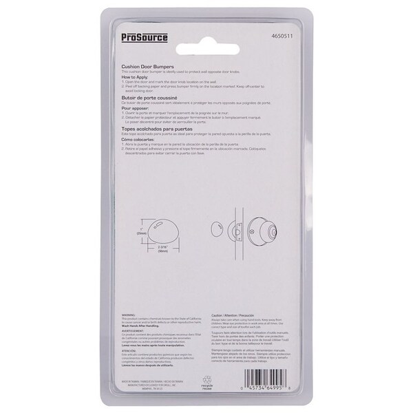 Prosource Door Stop, 2-3/16 in Dia Base, 2-3/16 in Dia x 1 in H Projection, Vinyl, White - FE-S715-PS