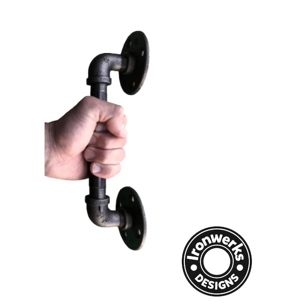Ironwerks Designs 8" Black/Grey Industrial Vintage Pipe Door And Drawer Handle, 2PK - 8INCH-2PK-BDOR