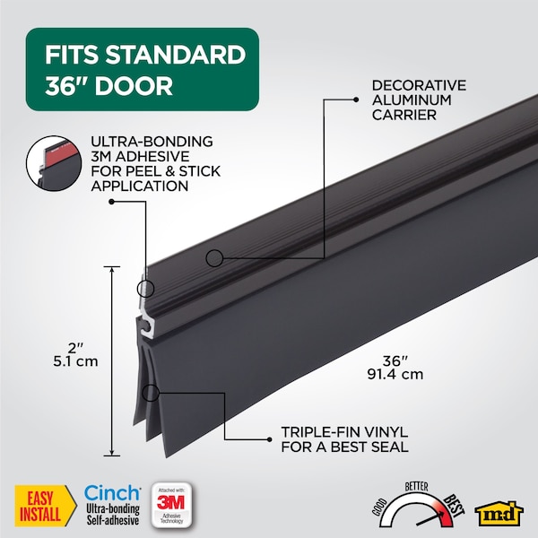 M-D Building Products 36 in. Brown Aluminum and Vinyl CINCH Self-adhesive Door Sweep - 43302
