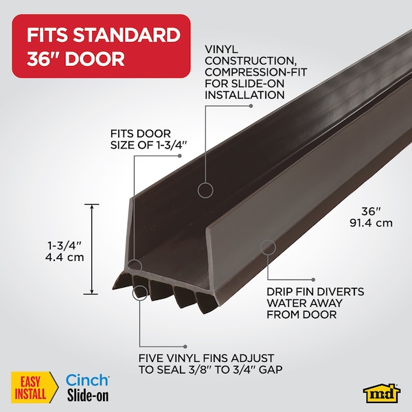 M-D Building Products 36 in. Brown Vinyl CINCH U-Shape Slide-On Under Door Seal - 43337