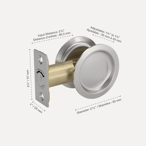 Richelieu 2 716inch 62 mm Round Pocket Door Passage Pull, Brushed Nickel - 17RNB10