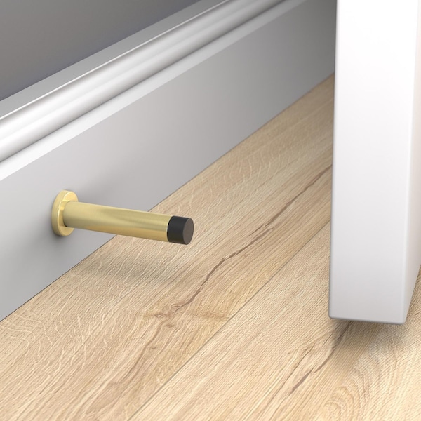 National Hardware National Hardware Cooper 1 in. W X 3 in. L Aluminum Brushed Gold Door Stop Mounts to door and wall - N830-523