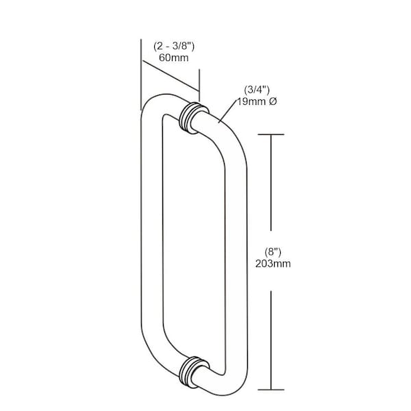 Richelieu 8inch 203 mm Center to Center Tubular BacktoBack Pull for Glass Shower Door, Chrome - SDTRDB07508140