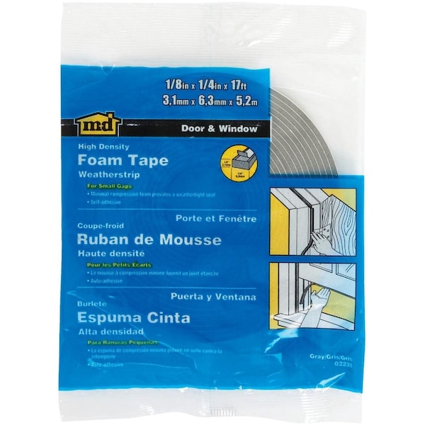M-D Building Products 1/4in. W x 1/8in. T x 17' L Gray Foam Weatherstrip Tape - 02238