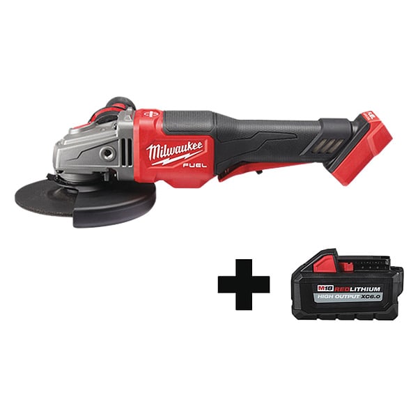 Milwaukee Tool Tool Angle Grinder, 18V DC, 6 in Wheel Dia, Includes 18-Volt Battery - 2980-20, 48-11-1865