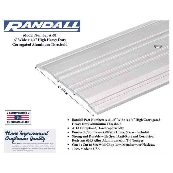 Randall 6' x 6" Wide x 1/4" High Corrugated Threshold - 6 FT A-81