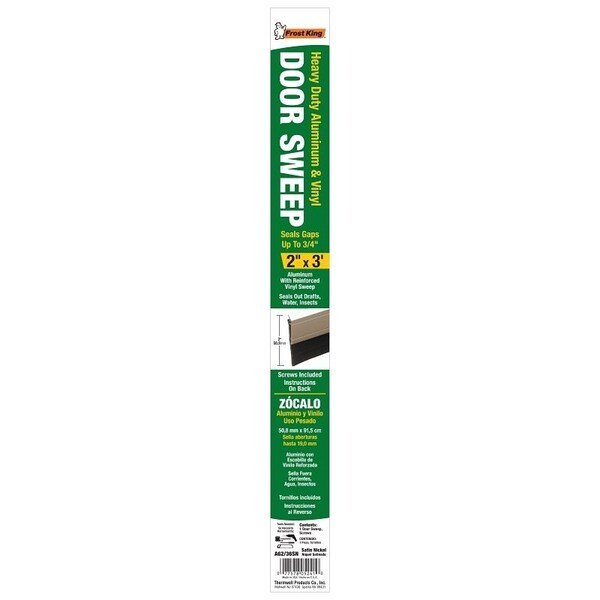 Frost King Door Sweep, 36 in L, 2 in W, Aluminum Flange, Vinyl Insert - A62/36SN