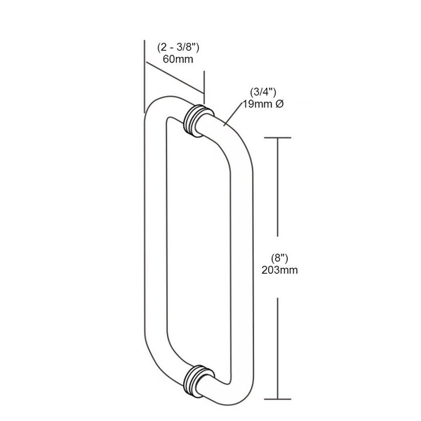 Richelieu 8inch 203 mm Center to Center Tubular BacktoBack Pull for Glass Shower Door, Matte Black - SDTRDB07508900