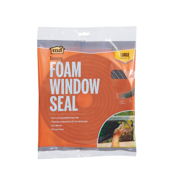 Zoro Select 1/2"W x 3/8"H x 17'L, Foam Seal, Gray - 2RRE8