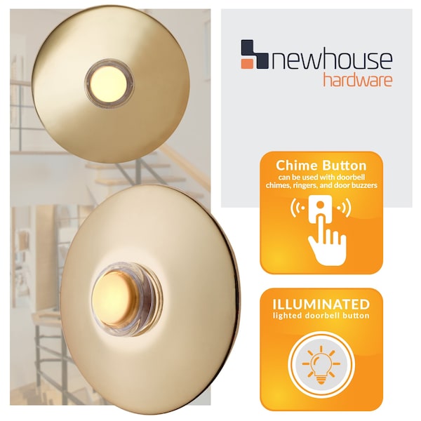 Newhouse Hardware 2-1/2" Round Polished Brass Lighted Bronze Door Chime Button - BR5WL