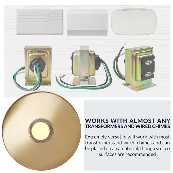 Newhouse Hardware 2-1/2" Round Polished Brass Lighted Bronze Door Chime Button - BR5WL