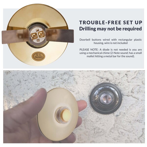 Newhouse Hardware 2-1/2" Round Polished Brass Lighted Bronze Door Chime Button - BR5WL