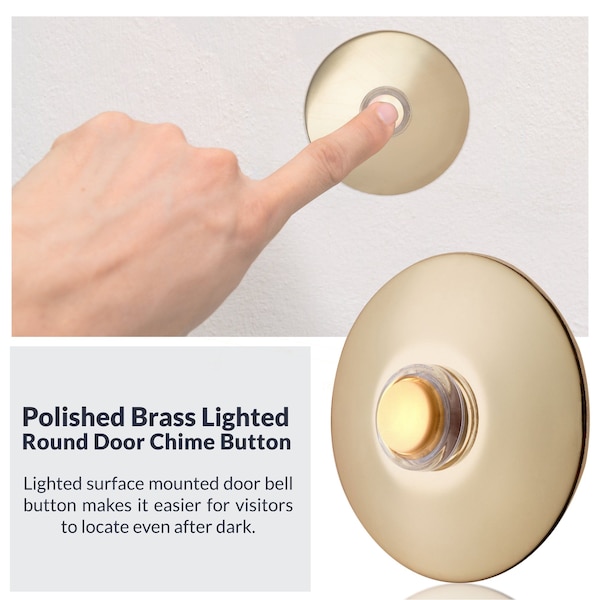 Newhouse Hardware 2-1/2" Round Polished Brass Lighted Bronze Door Chime Button - BR5WL