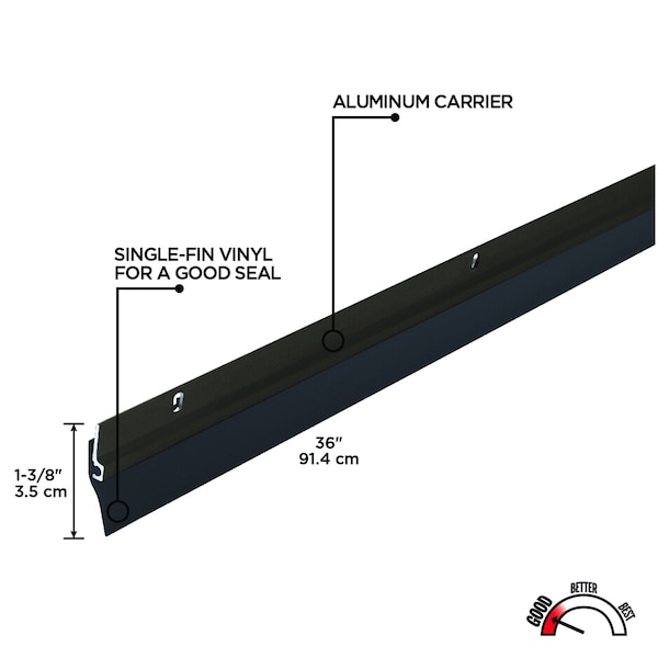 Zoro Select Door Sweep, 3 Ft L, PVC Vinyl, 1/4 In W - 1VZT3