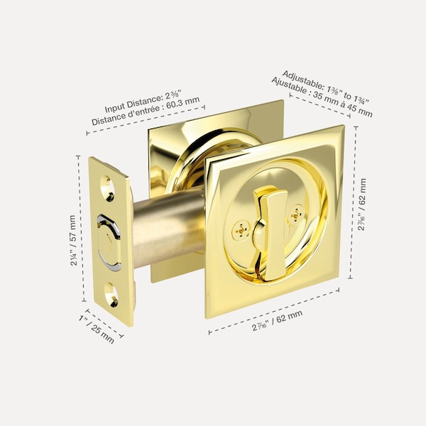 Richelieu 2 716inch 62 mm Square Pocket Door Privacy Pull, Bright Brass - 17SBB42