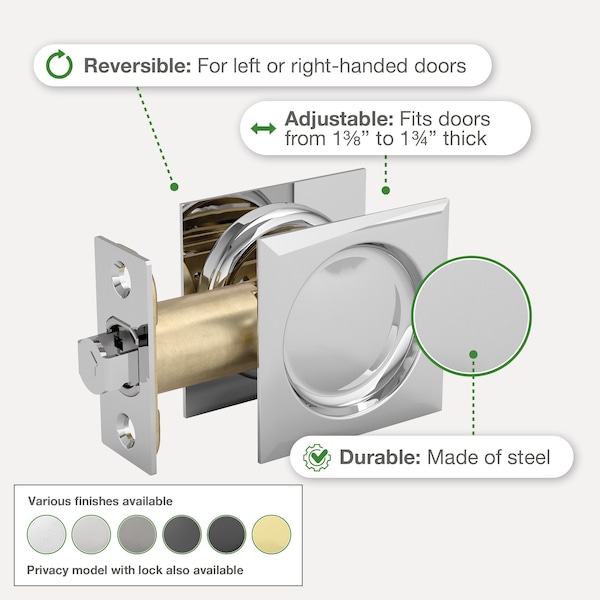 Richelieu 2 716inch 62 mm Square Pocket Door Privacy Pull, Bright Brass - 17SBB42