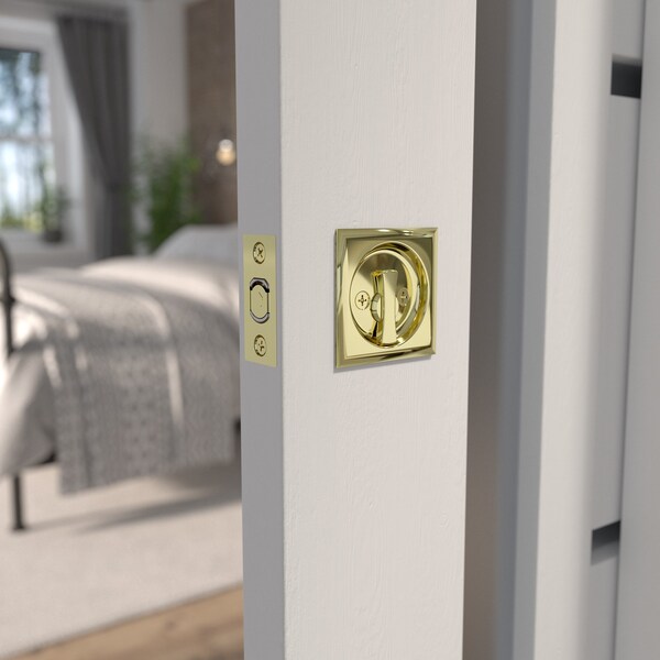 Richelieu 2 716inch 62 mm Square Pocket Door Privacy Pull, Bright Brass - 17SBB42