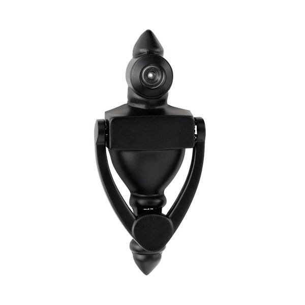 Pamex 4in High Door Knocker with UL 160 Degree Door Viewer Matte Black Finish - DD01K160ULBL