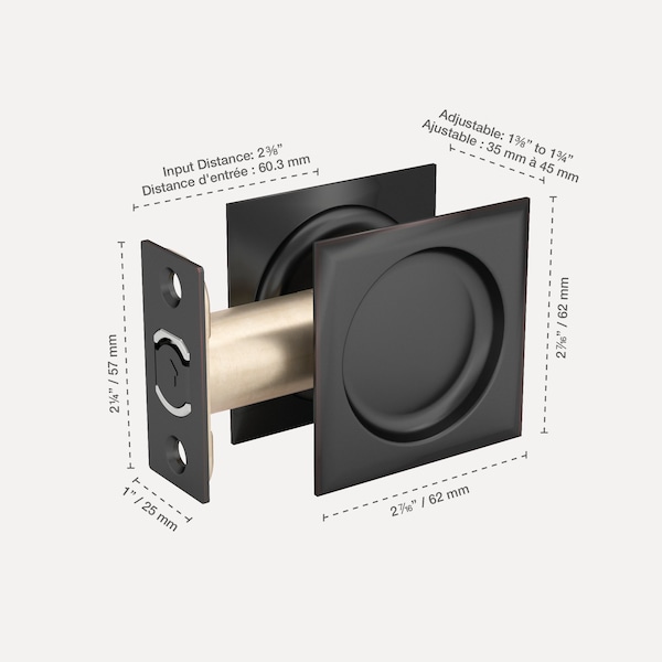 Richelieu 2 716inch 62 mm Square Pocket Door Passage Pull, OilRubbed Bronze - 17SORB10
