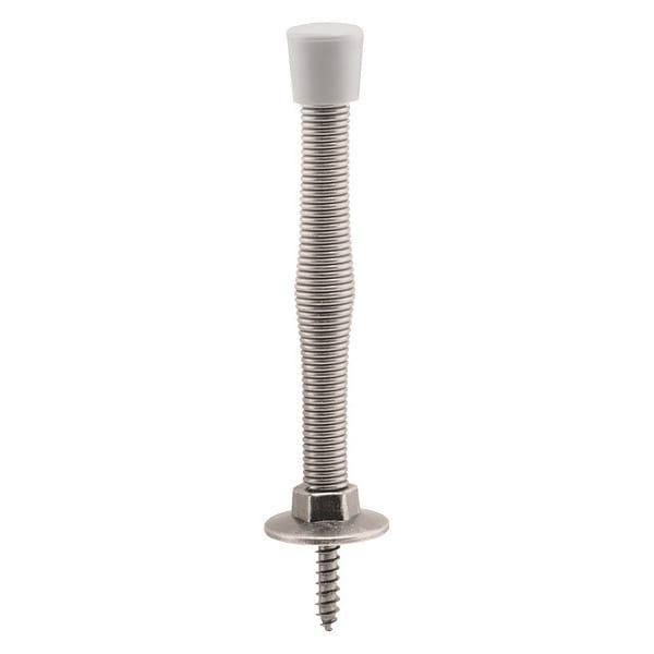 Primeline Tools Door Stop, Spring Steel, Satin Nickel, Rubber Tip, Baseboard Mount (5 Pack) - MP10112-5