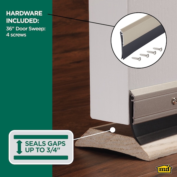 M-D Building Products 36 in. Satin Nickel Aluminum and Vinyl Heavy-duty Screw-on Door Sweep - 48996