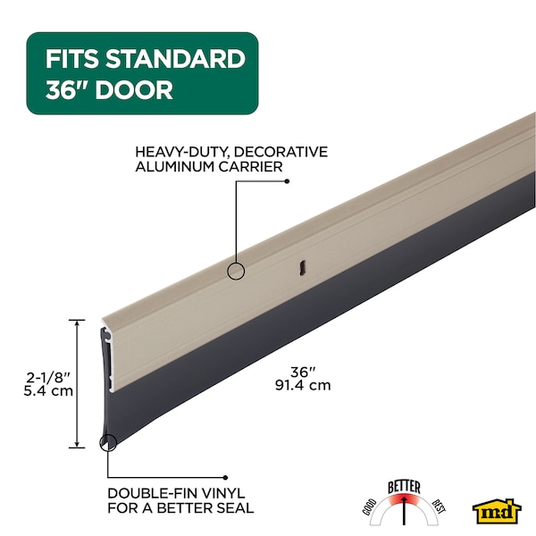 M-D Building Products 36 in. Satin Nickel Aluminum and Vinyl Heavy-duty Screw-on Door Sweep - 48996