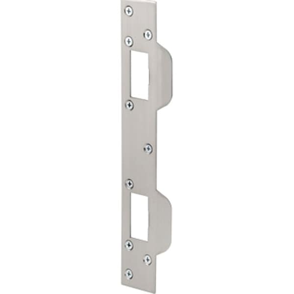 Defender Security Deadbolt Strike Plate, 6 in L, 1-5/8 in W, Steel, Satin Nickel - U 10385