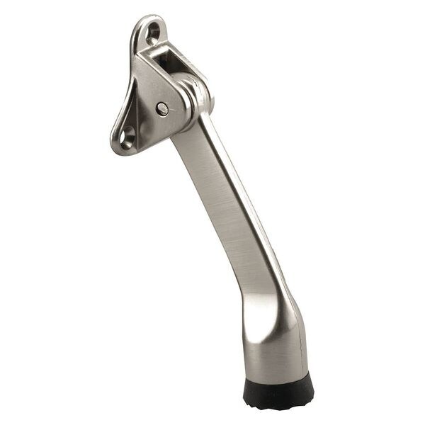 Primeline Tools Door Holder, 4 in. Reach, Zinc Diecast, Satin Nickel-Plated, Black Rubber Tip (Single Pack) - MP4848