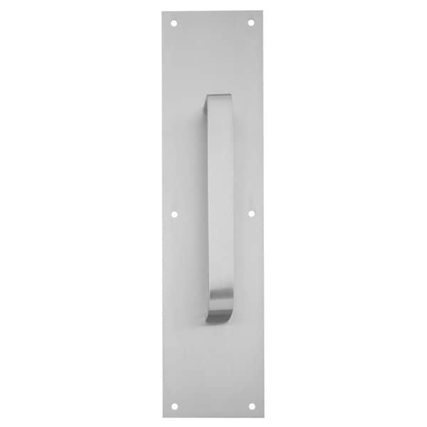 Ives Pull Plate, 8-in CTC, 1-in Flattened 1/2 Rnd, 1-1/2-in Clearance, 4-in x 16-in, Stn Stainless Steel - 8305-8 US32D 4X16