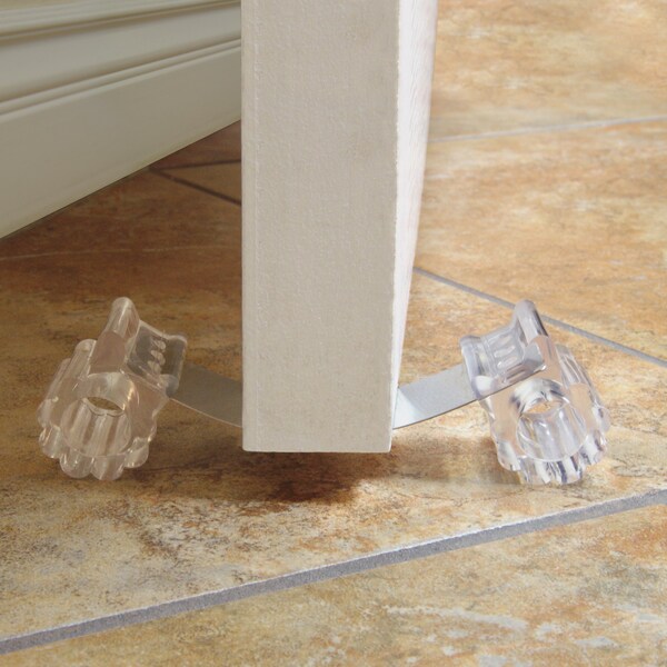 Prime-Line Door Stop, Flexible Stainless Steel Strap, Clear Rubber Retainers, For Doors Up To 3 in. 1 Set - U 101101