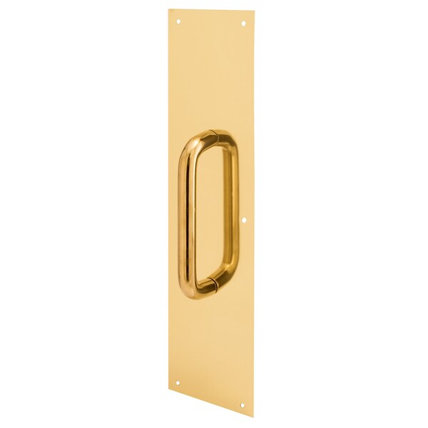 Prime-Line Pull Plate, 3/4 in. Round Handle, 3-1/2 in. x 15 in., 605 Polished Brass (Single Pack) - J 4716