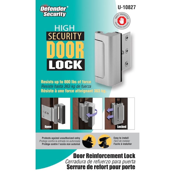 Prime-Line Door Reinforcement Lock, 3 in. Stop, Aluminum Construction, Satin Nick - U 10827