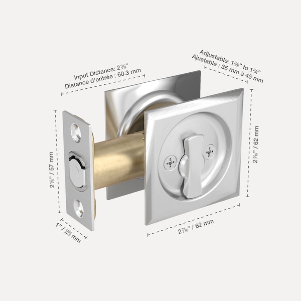 Richelieu 2 716inch 62 mm Square Pocket Door Privacy Pull, Brushed Chrome - 17SBC42