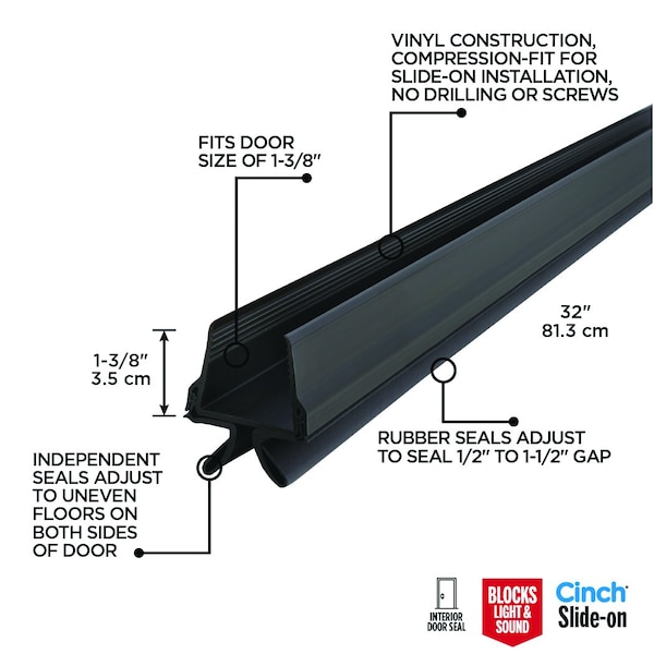 M-D Building Products 32 in. Brown Vinyl & Rubber CINCH Slide-On Interior Under Door Seal - 43399