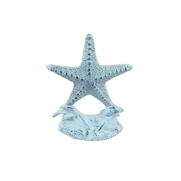 Handcrafted Decor Dark Blue Whitewashed Cast Iron Starfish Door Stopper, 11 in. - K-0155-DARK BLUE