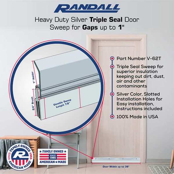 Randall TRIPLE SEAL SWEEP UP TO 1In. GAP - 4 FT V-62T-WH