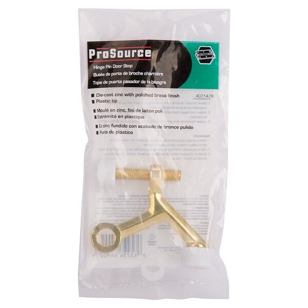 Prosource Light-Duty Hinge Pin Door Stop, 2-1/4 in Projection, Die-Cast Zinc & Plastic, Brass - H20-B020-PS